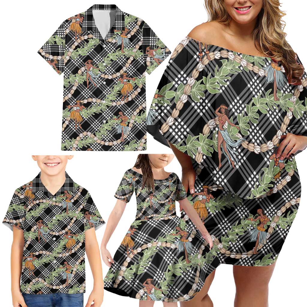 Sable Palaka Hula Girls Seamless Hawaii Aloha Family Matching Off Shoulder Short Dress and Hawaiian Shirt LT7 - Polynesian Pride