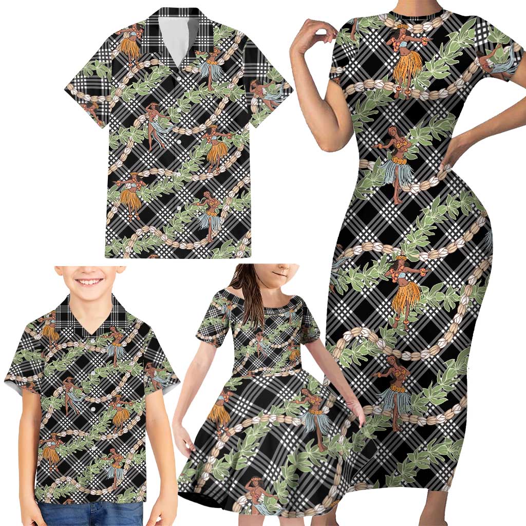 Sable Palaka Hula Girls Seamless Hawaii Aloha Family Matching Short Sleeve Bodycon Dress and Hawaiian Shirt - Polynesian Pride