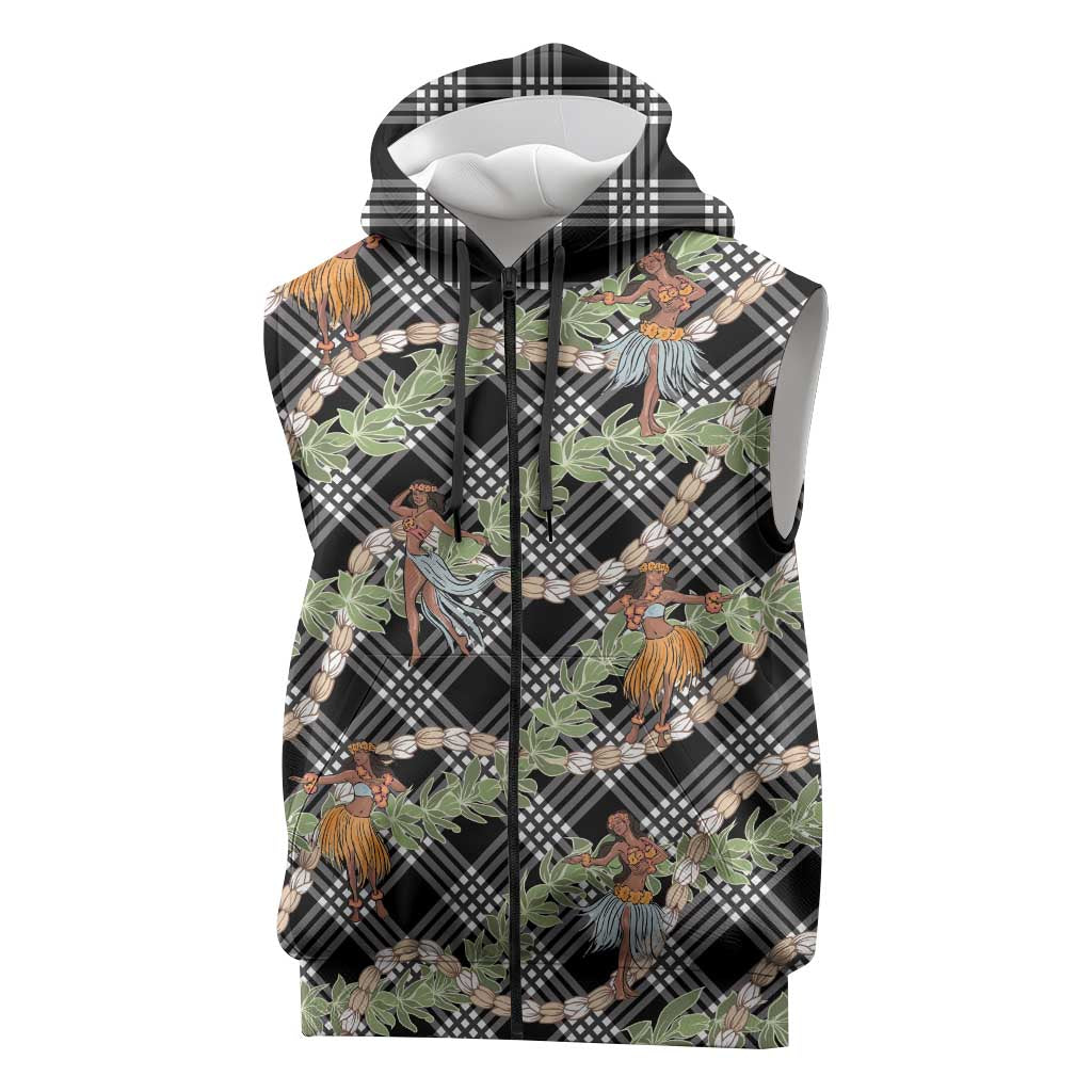 Sable Palaka Hula Girls Seamless Hawaii Aloha Sleeveless Zip Hoodie LT7 Black - Polynesian Pride