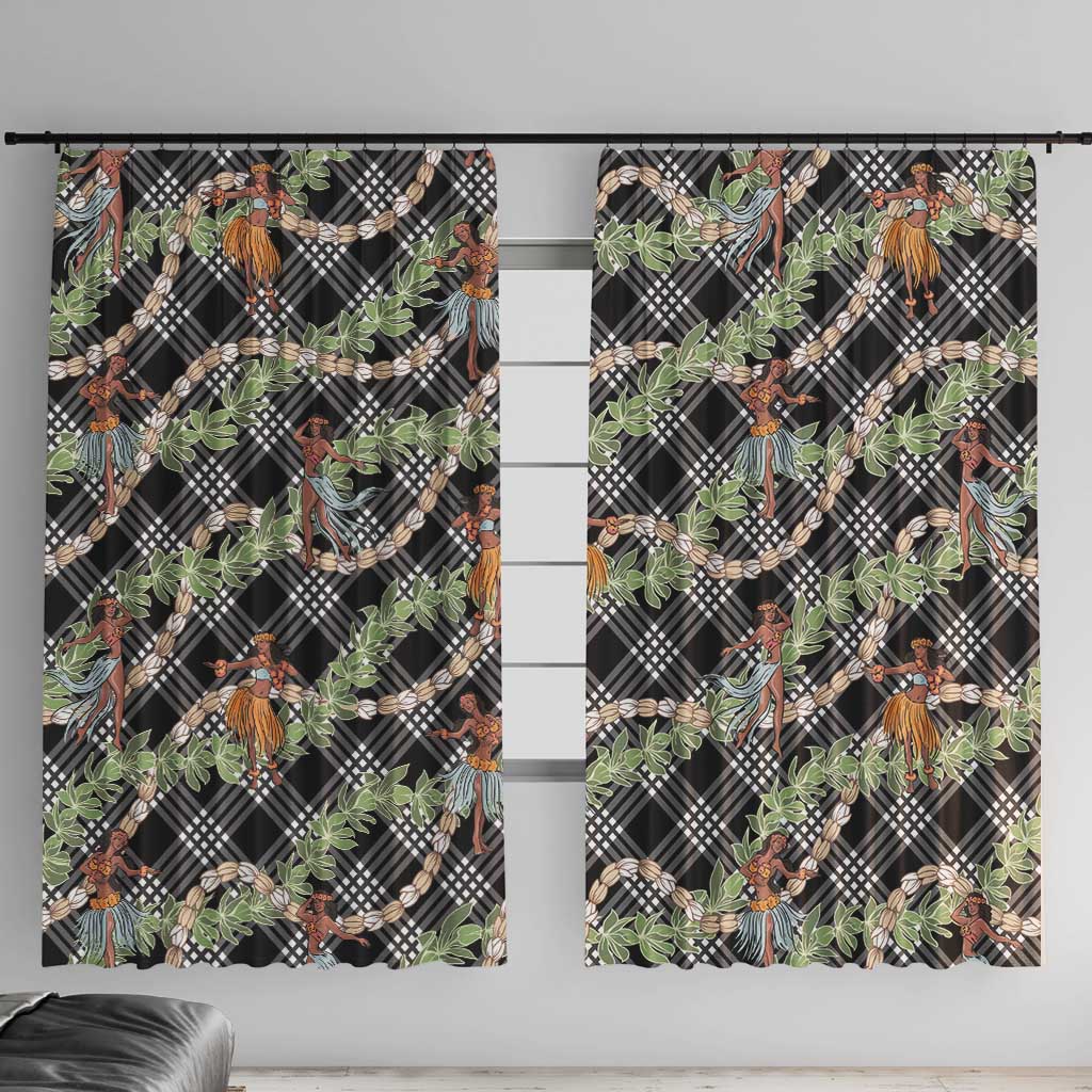 Sable Palaka Hula Girls Seamless Hawaii Aloha Window Curtain LT7 With Hooks Black - Polynesian Pride