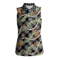 Sable Palaka Hula Girls Seamless Hawaii Aloha Women Sleeveless Polo Shirt LT7 Female Black - Polynesian Pride