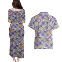 Lavender Palaka Hula Girls Seamless Hawaii Aloha Couples Matching Puletasi and Hawaiian Shirt LT7 - Polynesian Pride