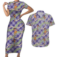 Lavender Palaka Hula Girls Seamless Hawaii Aloha Couples Matching Short Sleeve Bodycon Dress and Hawaiian Shirt LT7 Lavender - Polynesian Pride