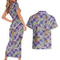 Lavender Palaka Hula Girls Seamless Hawaii Aloha Couples Matching Short Sleeve Bodycon Dress and Hawaiian Shirt LT7 - Polynesian Pride