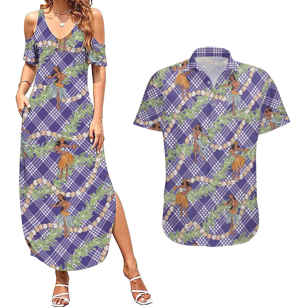 Lavender Palaka Hula Girls Seamless Hawaii Aloha Couples Matching Summer Maxi Dress and Hawaiian Shirt LT7 Lavender - Polynesian Pride