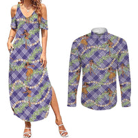 Lavender Palaka Hula Girls Seamless Hawaii Aloha Couples Matching Summer Maxi Dress and Long Sleeve Button Shirt LT7 Lavender - Polynesian Pride