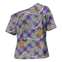 Lavender Palaka Hula Girls Seamless Hawaii Aloha Cross Shoulder Shirt - Polynesian Pride