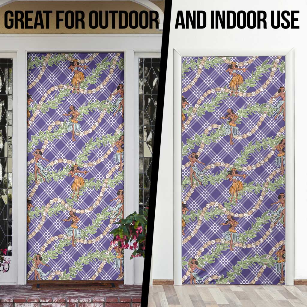Lavender Palaka Hula Girls Seamless Hawaii Aloha Door Cover - Polynesian Pride