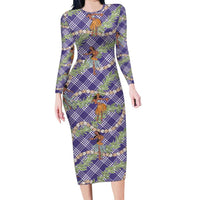 Lavender Palaka Hula Girls Seamless Hawaii Aloha Family Matching Long Sleeve Bodycon Dress and Hawaiian Shirt LT7 Mom's Dress Lavender - Polynesian Pride