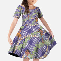 Lavender Palaka Hula Girls Seamless Hawaii Aloha Family Matching Off Shoulder Maxi Dress and Hawaiian Shirt LT7 Daughter's Dress Lavender - Polynesian Pride