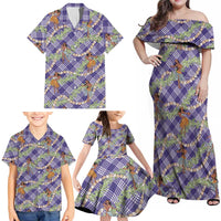Lavender Palaka Hula Girls Seamless Hawaii Aloha Family Matching Off Shoulder Maxi Dress and Hawaiian Shirt LT7 - Polynesian Pride