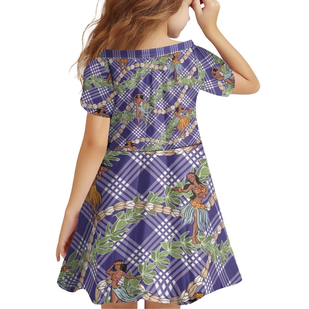 Lavender Palaka Hula Girls Seamless Hawaii Aloha Family Matching Off Shoulder Short Dress and Hawaiian Shirt LT7 - Polynesian Pride