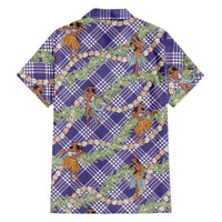 Lavender Palaka Hula Girls Seamless Hawaii Aloha Family Matching Off Shoulder Short Dress and Hawaiian Shirt LT7 - Polynesian Pride
