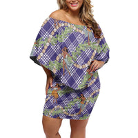 Lavender Palaka Hula Girls Seamless Hawaii Aloha Family Matching Off Shoulder Short Dress and Hawaiian Shirt LT7 Mom's Dress Lavender - Polynesian Pride