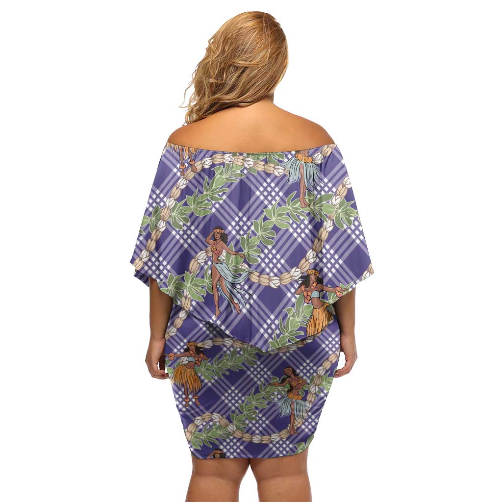 Lavender Palaka Hula Girls Seamless Hawaii Aloha Family Matching Off Shoulder Short Dress and Hawaiian Shirt LT7 - Polynesian Pride