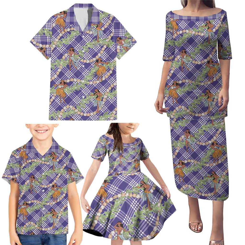 Lavender Palaka Hula Girls Seamless Hawaii Aloha Family Matching Puletasi and Hawaiian Shirt LT7 - Polynesian Pride