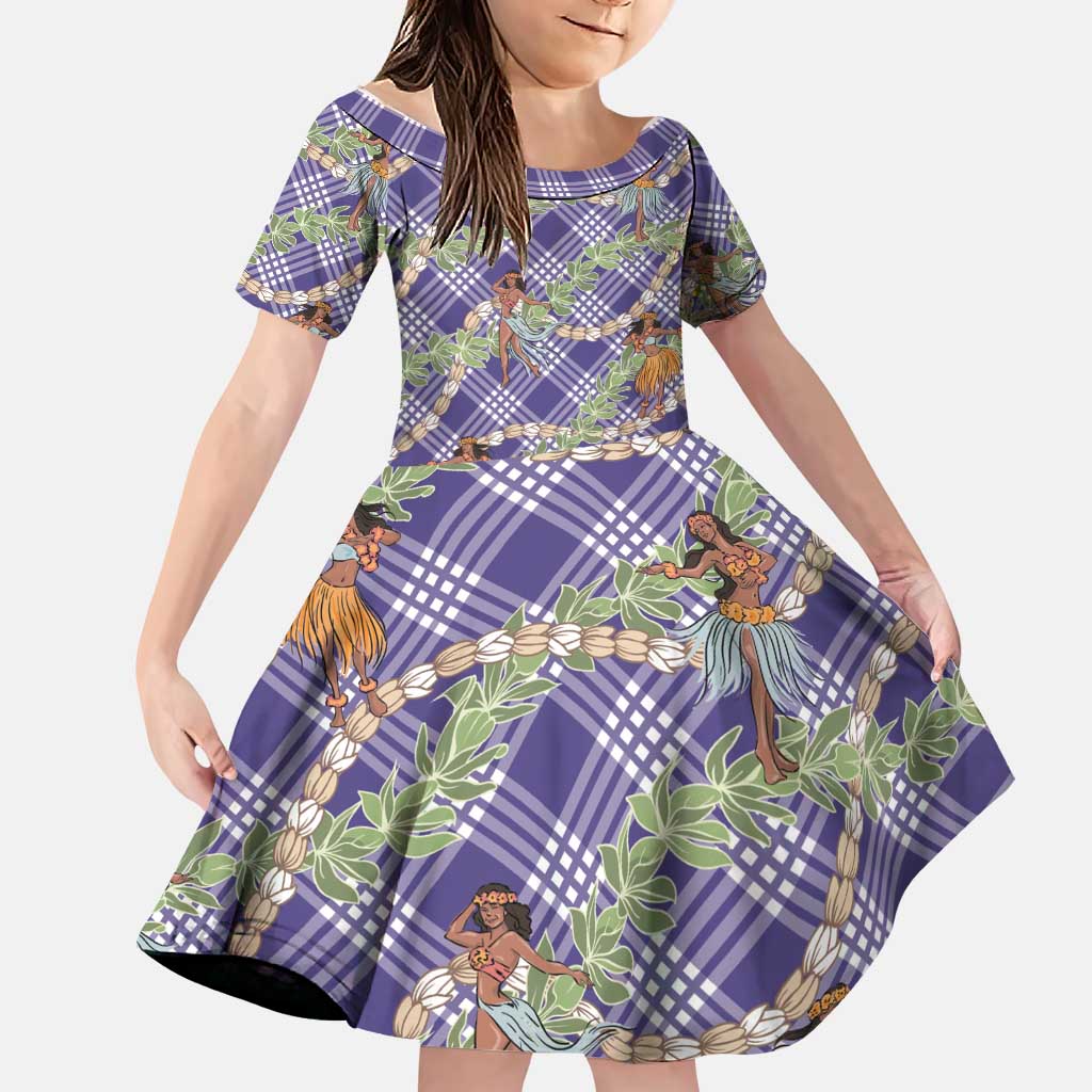 Lavender Palaka Hula Girls Seamless Hawaii Aloha Family Matching Short Sleeve Bodycon Dress and Hawaiian Shirt LT7 Daughter's Dress Lavender - Polynesian Pride