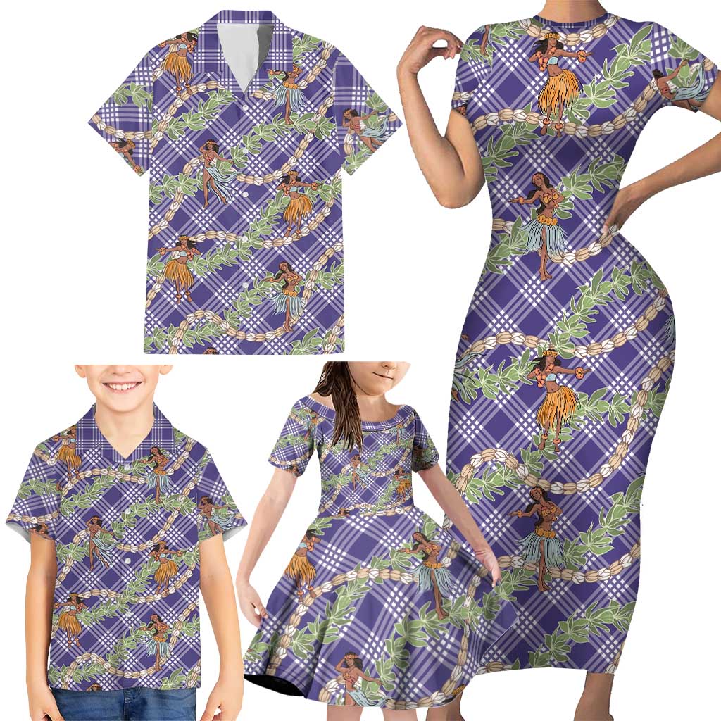 Lavender Palaka Hula Girls Seamless Hawaii Aloha Family Matching Short Sleeve Bodycon Dress and Hawaiian Shirt LT7 - Polynesian Pride