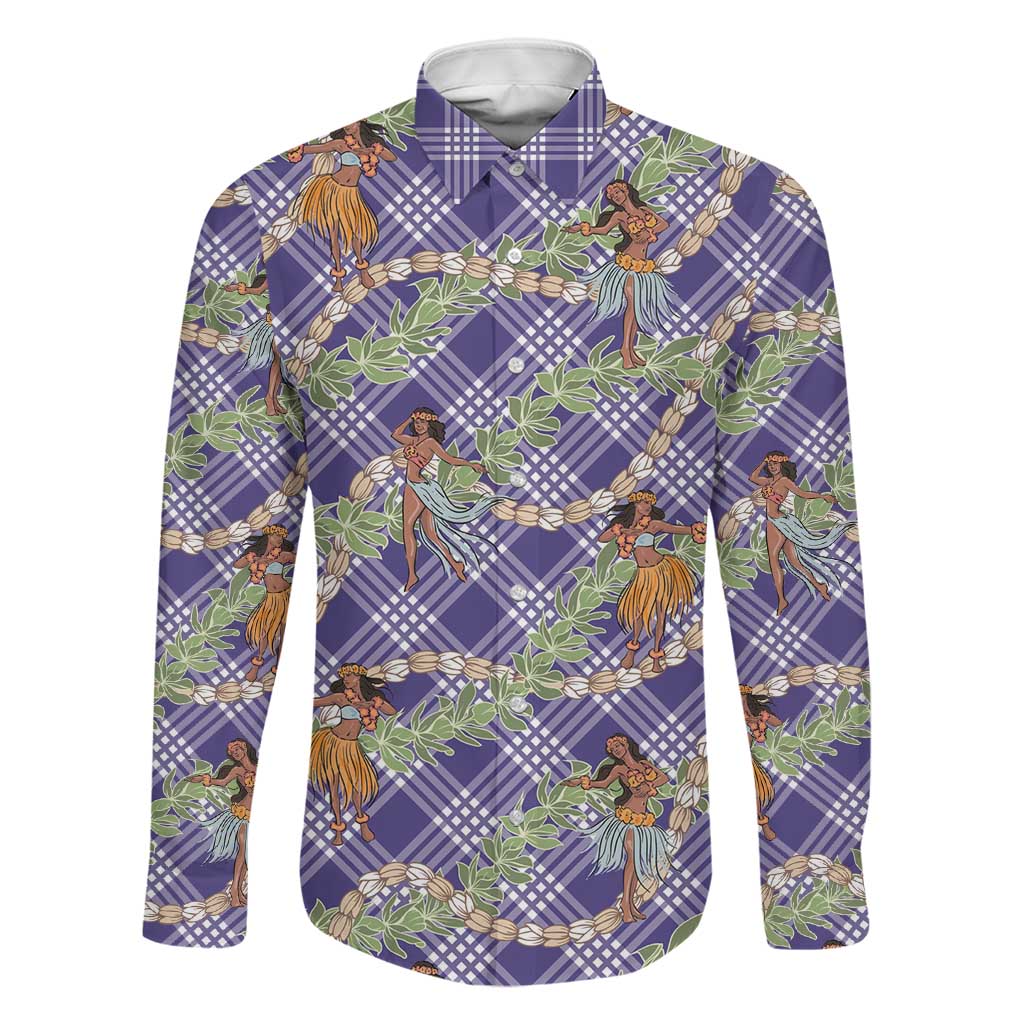 Lavender Palaka Hula Girls Seamless Hawaii Aloha Family Matching Short Sleeve Bodycon Dress and Hawaiian Shirt LT7 Dad's Shirt - Long Sleeve Lavender - Polynesian Pride