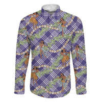 Lavender Palaka Hula Girls Seamless Hawaii Aloha Family Matching Summer Maxi Dress and Hawaiian Shirt LT7 Dad's Shirt - Long Sleeve Lavender - Polynesian Pride