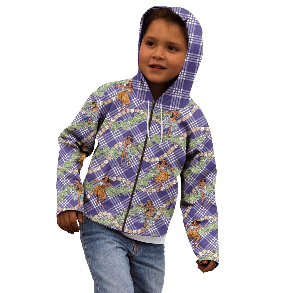 Lavender Palaka Hula Girls Seamless Hawaii Aloha Kid Hoodie - Polynesian Pride