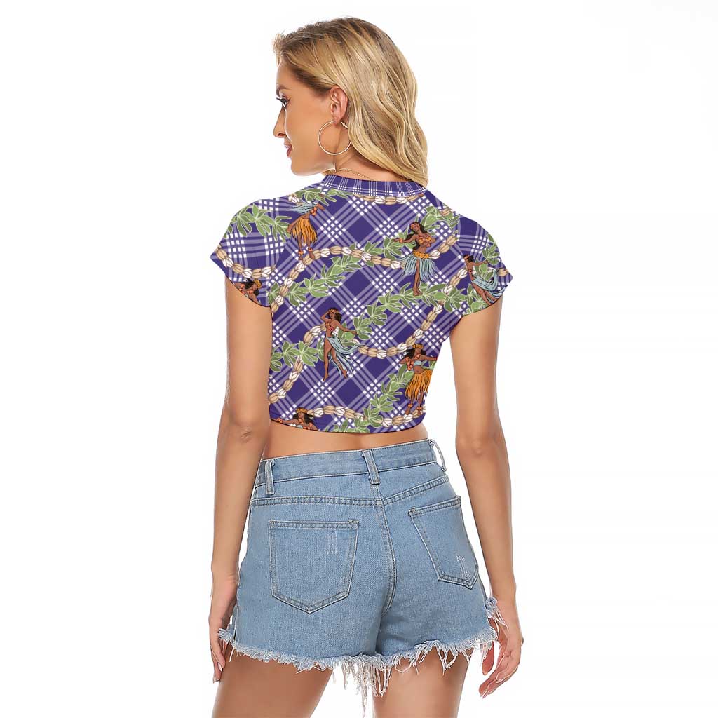 Lavender Palaka Hula Girls Seamless Hawaii Aloha Raglan Cropped T Shirt - Polynesian Pride