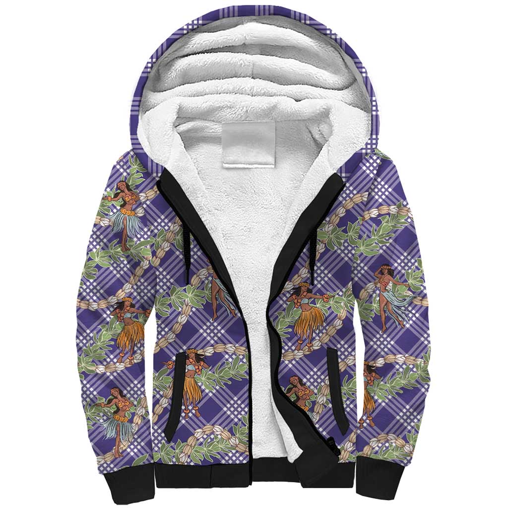 Lavender Palaka Hula Girls Seamless Hawaii Aloha Sherpa Hoodie - Polynesian Pride