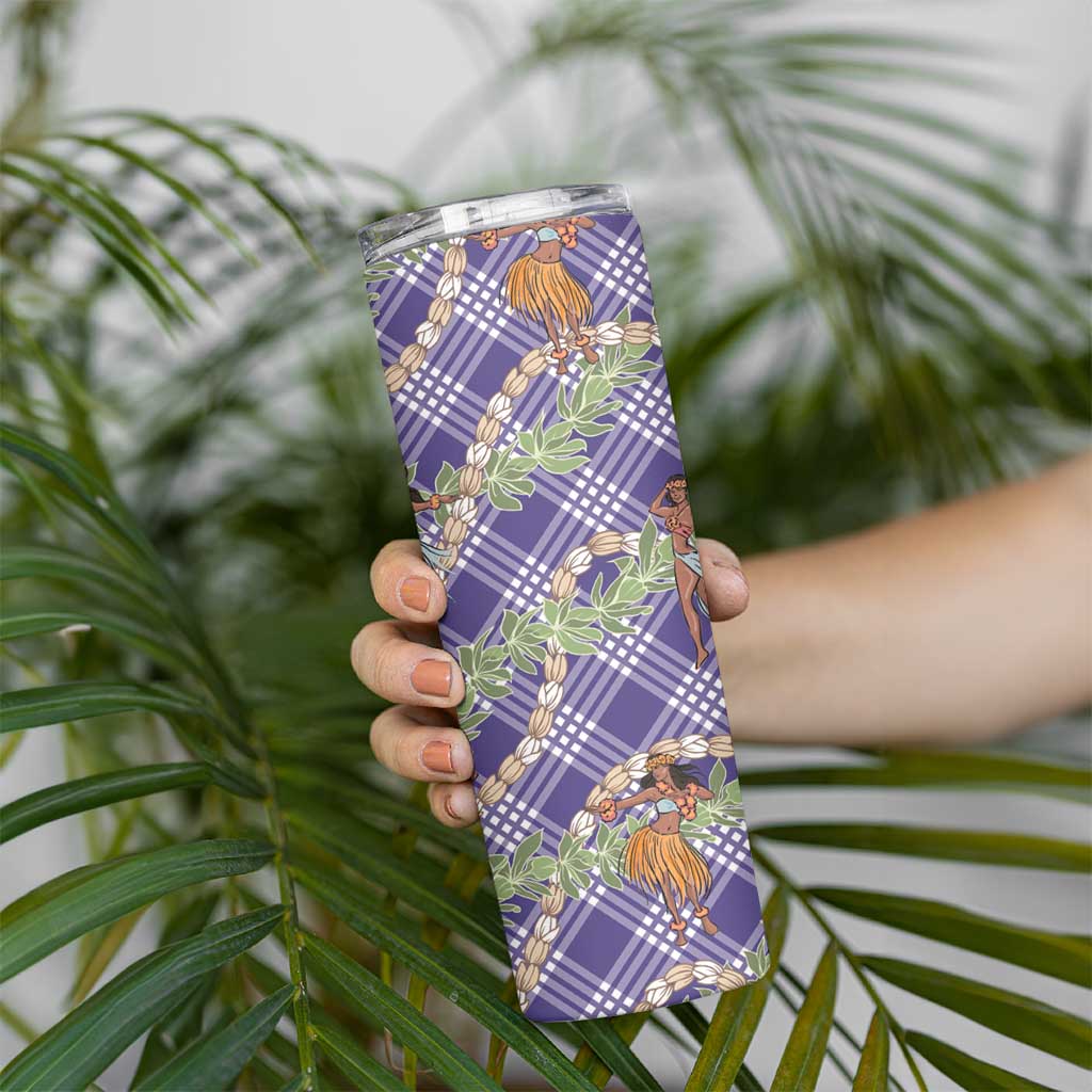 Lavender Palaka Hula Girls Seamless Hawaii Aloha Skinny Tumbler LT7 - Polynesian Pride