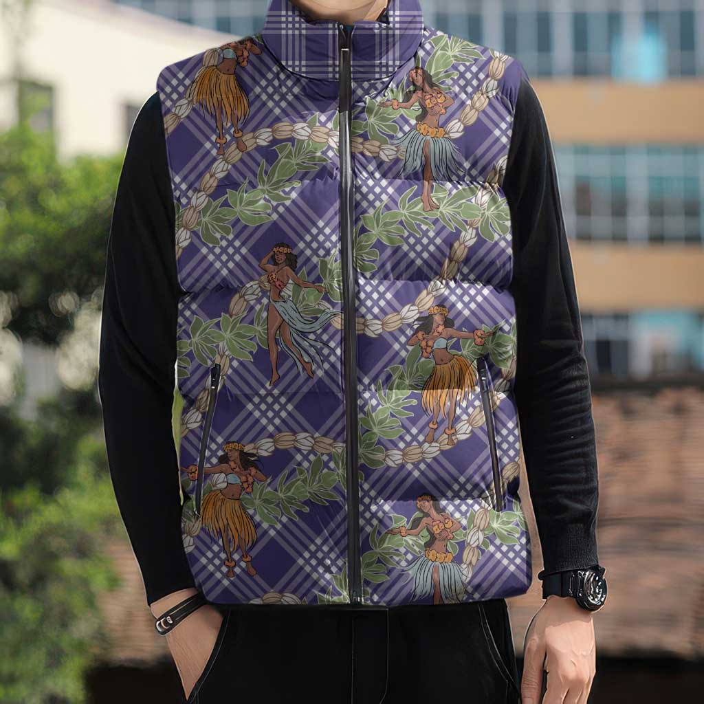 Lavender Palaka Hula Girls Seamless Hawaii Aloha Sleeveless Puffer Jacket - Polynesian Pride