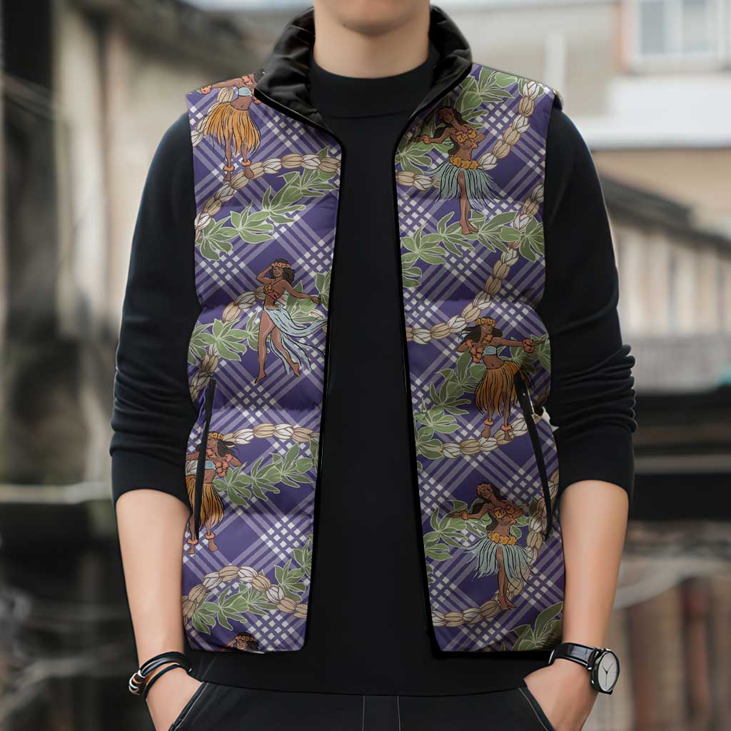 Lavender Palaka Hula Girls Seamless Hawaii Aloha Sleeveless Puffer Jacket - Polynesian Pride