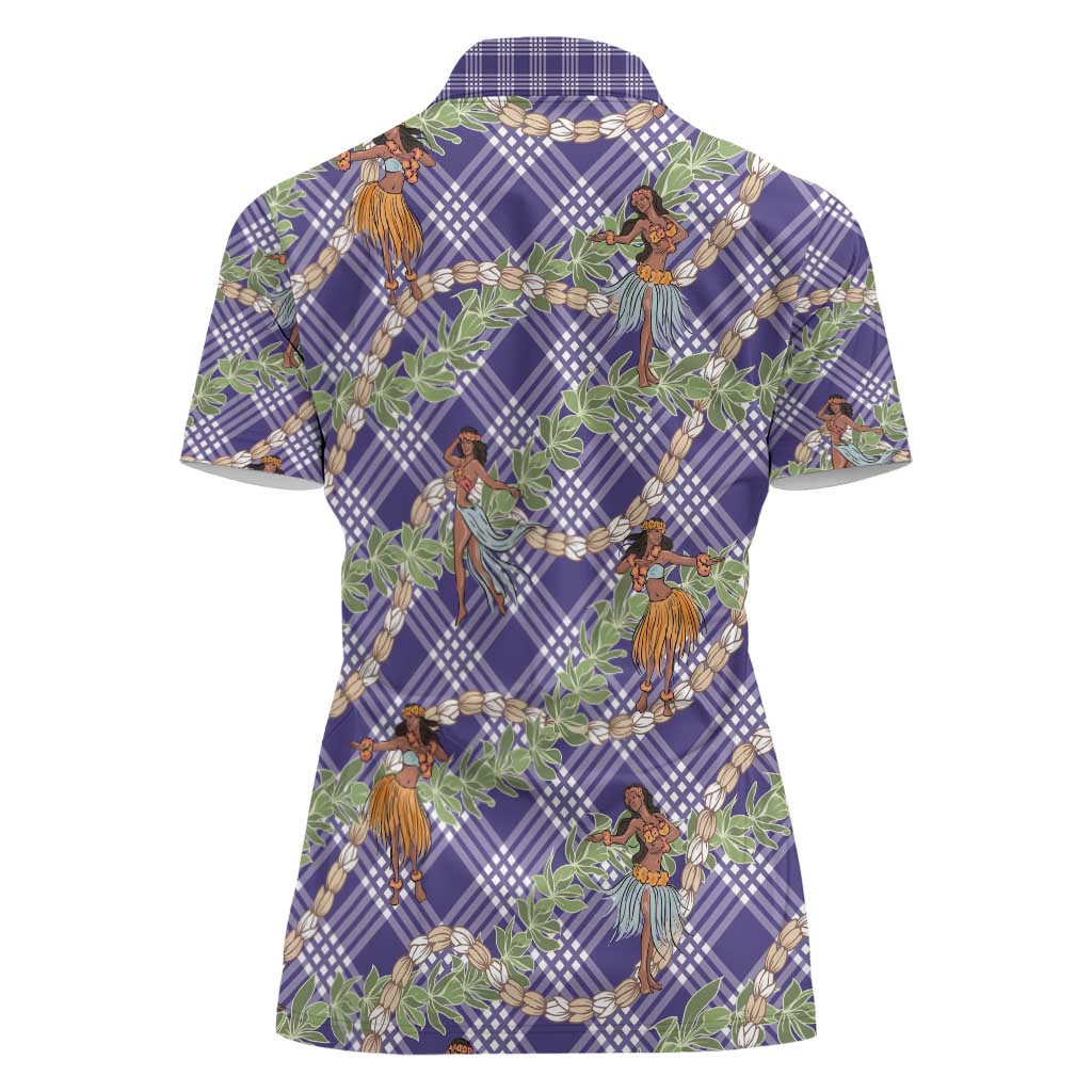 Lavender Palaka Hula Girls Seamless Hawaii Aloha Women Polo Shirt - Polynesian Pride