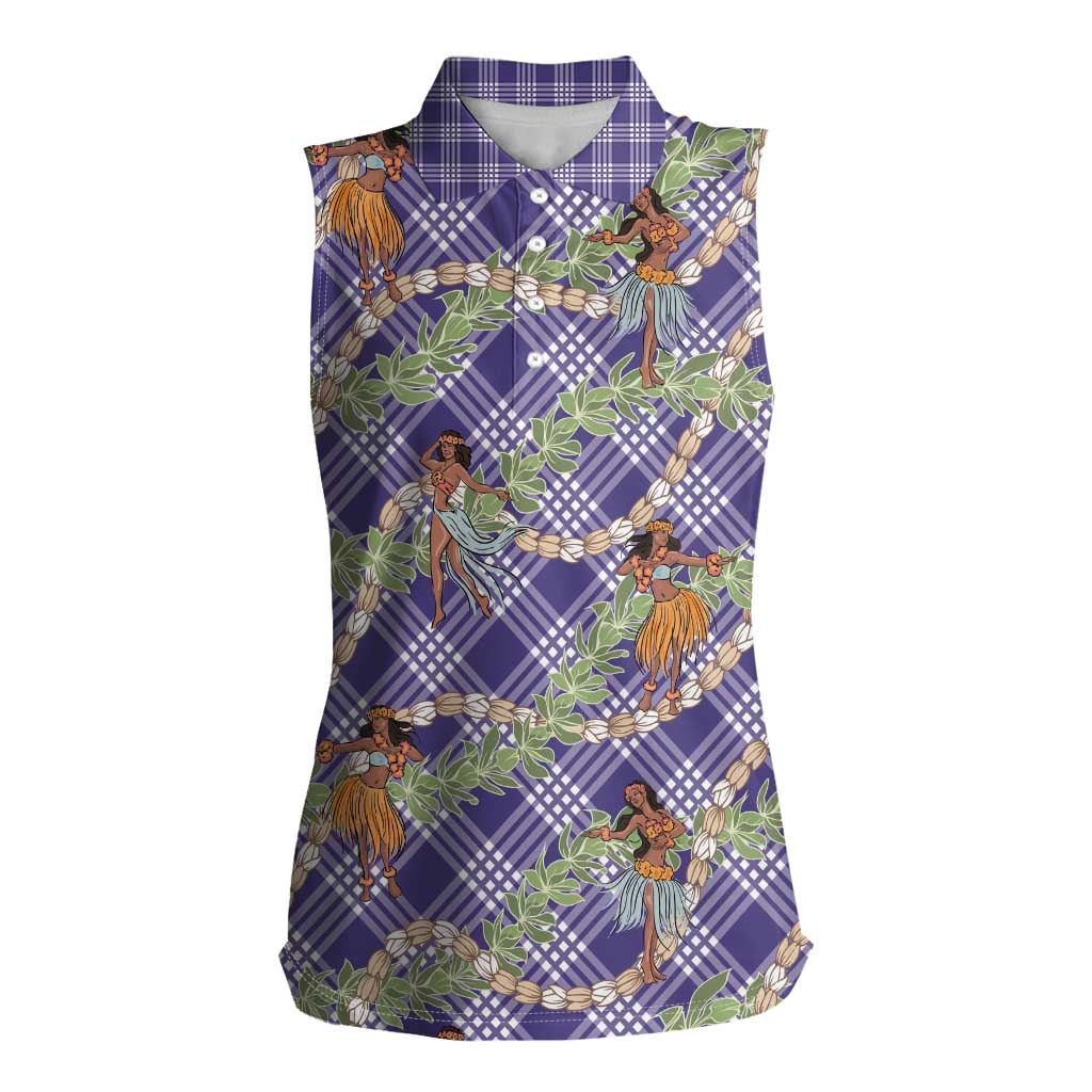 Lavender Palaka Hula Girls Seamless Hawaii Aloha Women Sleeveless Polo Shirt LT7 Female Lavender - Polynesian Pride