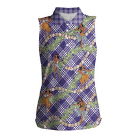 Lavender Palaka Hula Girls Seamless Hawaii Aloha Women Sleeveless Polo Shirt LT7 Female Lavender - Polynesian Pride