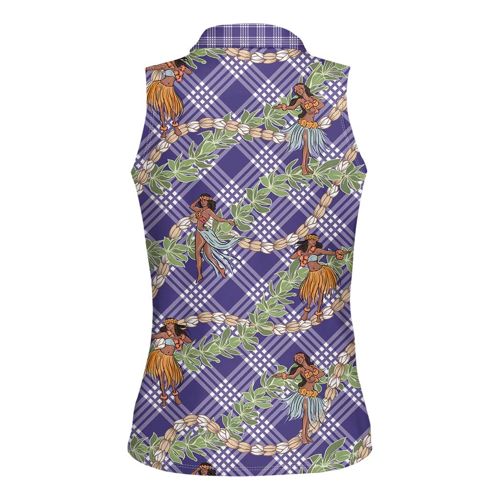 Lavender Palaka Hula Girls Seamless Hawaii Aloha Women Sleeveless Polo Shirt LT7 - Polynesian Pride