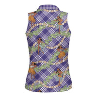 Lavender Palaka Hula Girls Seamless Hawaii Aloha Women Sleeveless Polo Shirt LT7 - Polynesian Pride