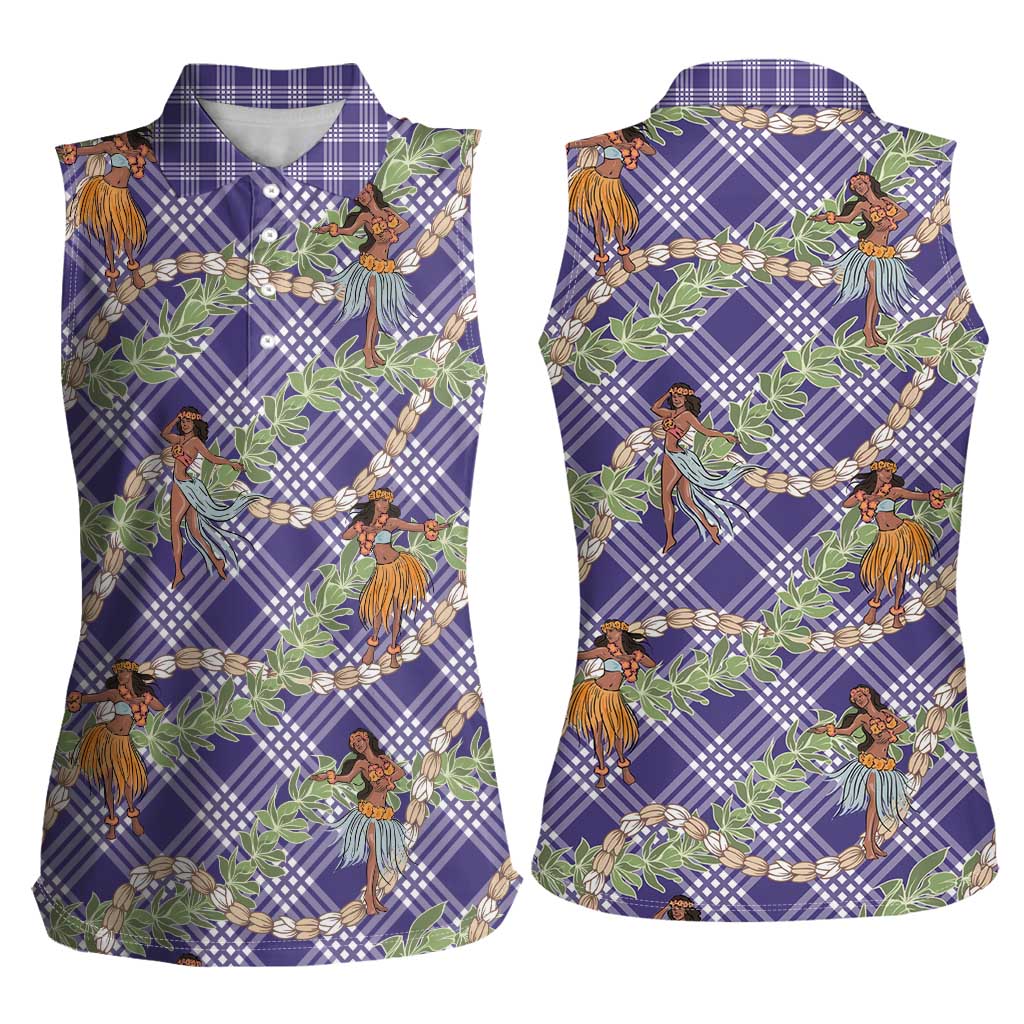 Lavender Palaka Hula Girls Seamless Hawaii Aloha Women Sleeveless Polo Shirt LT7 - Polynesian Pride