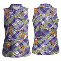 Lavender Palaka Hula Girls Seamless Hawaii Aloha Women Sleeveless Polo Shirt LT7 - Polynesian Pride