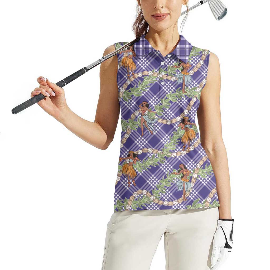 Lavender Palaka Hula Girls Seamless Hawaii Aloha Women Sleeveless Polo Shirt LT7 - Polynesian Pride