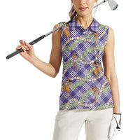 Lavender Palaka Hula Girls Seamless Hawaii Aloha Women Sleeveless Polo Shirt LT7 - Polynesian Pride