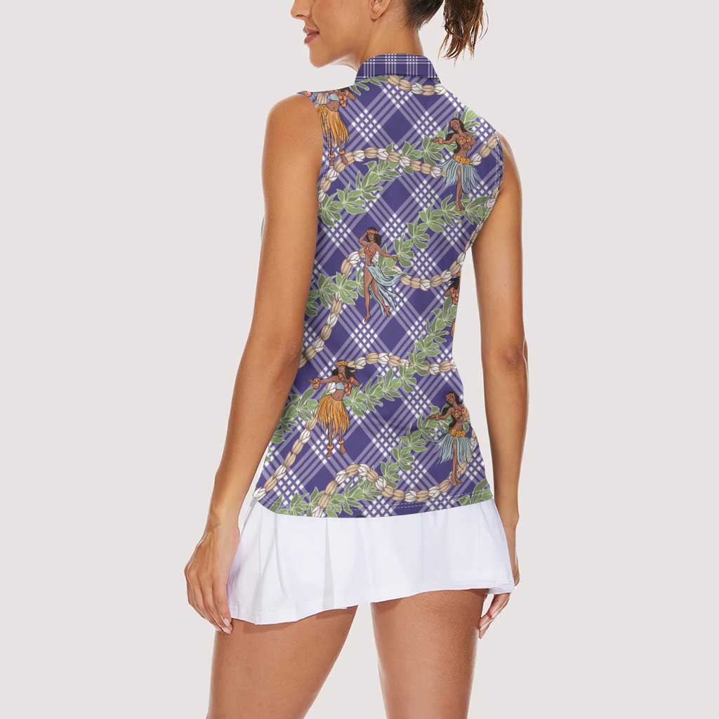 Lavender Palaka Hula Girls Seamless Hawaii Aloha Women Sleeveless Polo Shirt LT7 - Polynesian Pride