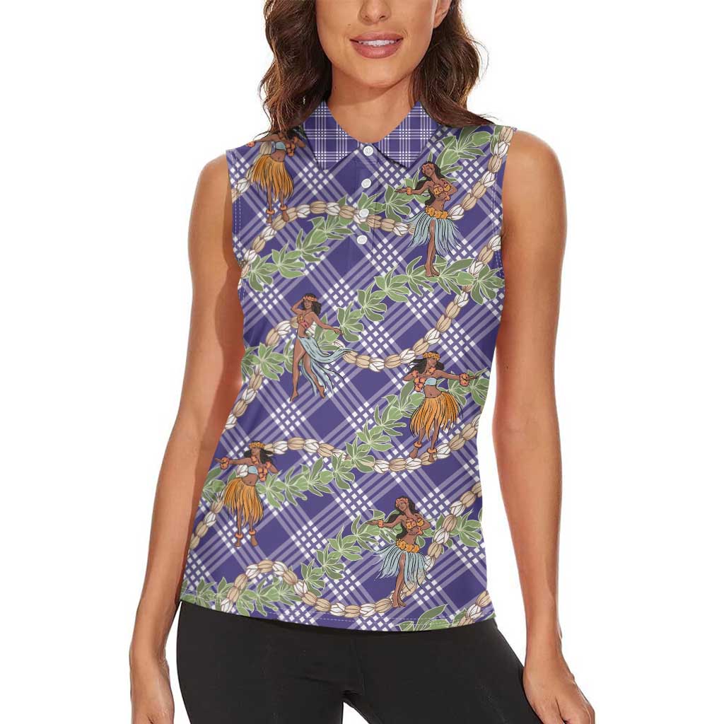 Lavender Palaka Hula Girls Seamless Hawaii Aloha Women Sleeveless Polo Shirt LT7 - Polynesian Pride