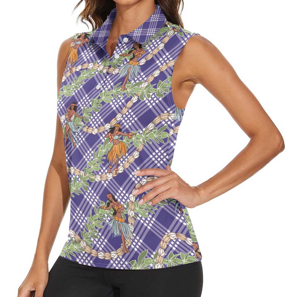 Lavender Palaka Hula Girls Seamless Hawaii Aloha Women Sleeveless Polo Shirt LT7 - Polynesian Pride
