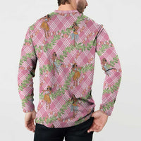Lokelani Pink Palaka Hula Girls Seamless Hawaii Aloha Button Sweatshirt - Polynesian Pride