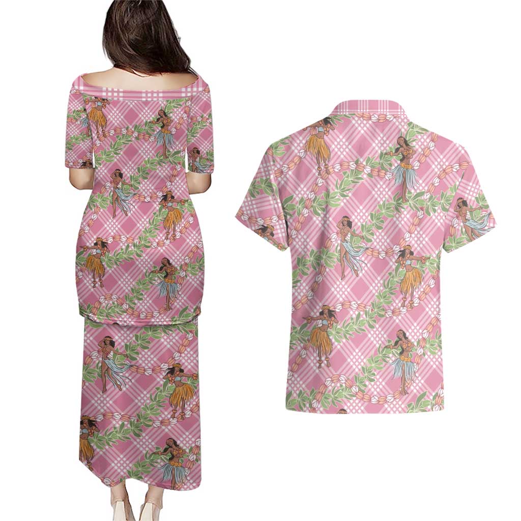 Lokelani Pink Palaka Hula Girls Seamless Hawaii Aloha Couples Matching Puletasi and Hawaiian Shirt LT7 - Polynesian Pride