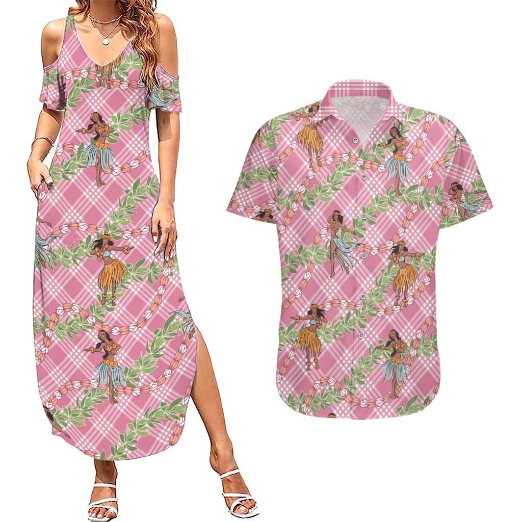 Lokelani Pink Palaka Hula Girls Seamless Hawaii Aloha Couples Matching Summer Maxi Dress and Hawaiian Shirt LT7 Pink - Polynesian Pride