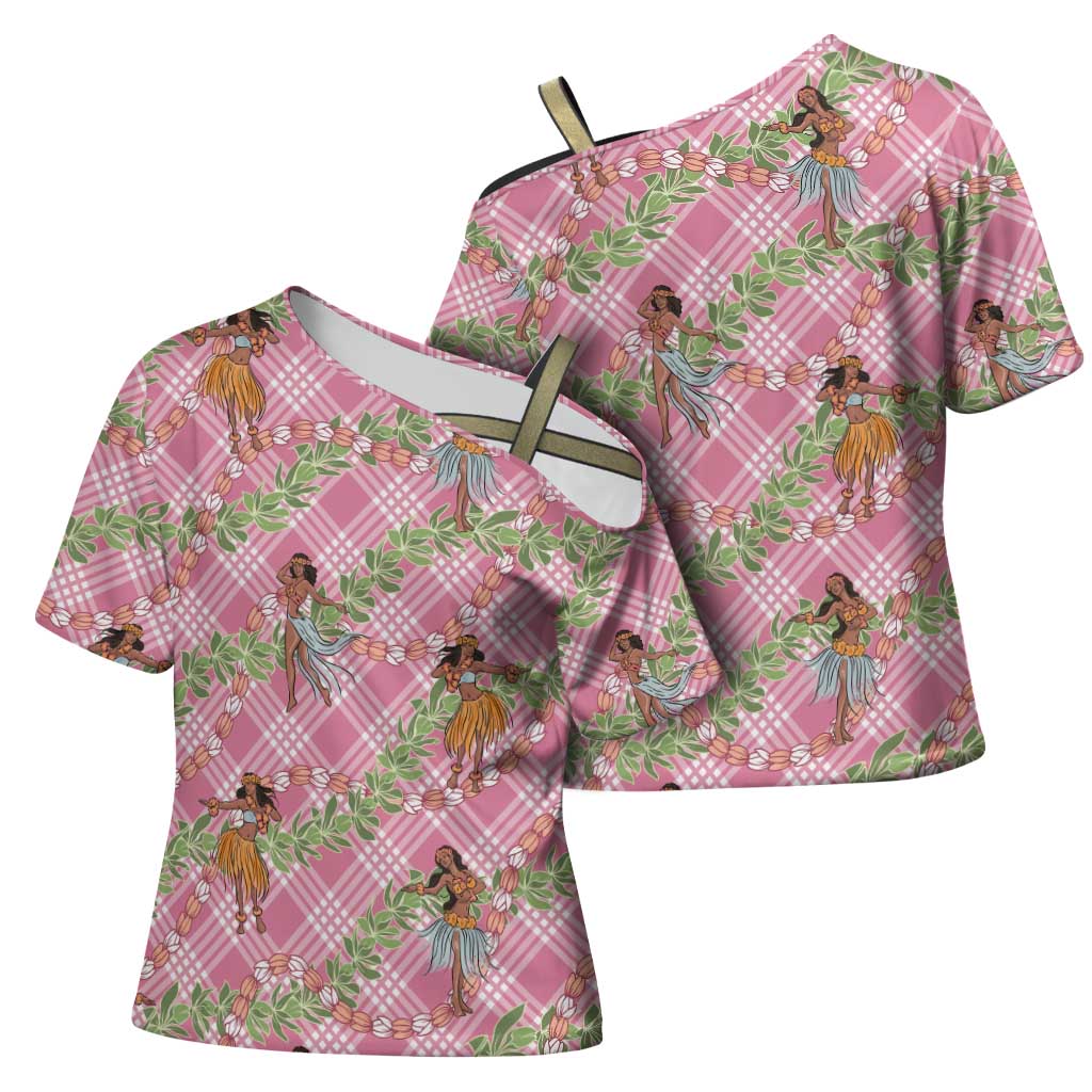 Lokelani Pink Palaka Hula Girls Seamless Hawaii Aloha Cross Shoulder Shirt - Polynesian Pride
