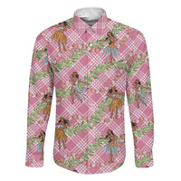 Lokelani Pink Palaka Hula Girls Seamless Hawaii Aloha Family Matching Long Sleeve Bodycon Dress and Hawaiian Shirt LT7 Dad's Shirt - Long Sleeve Pink - Polynesian Pride