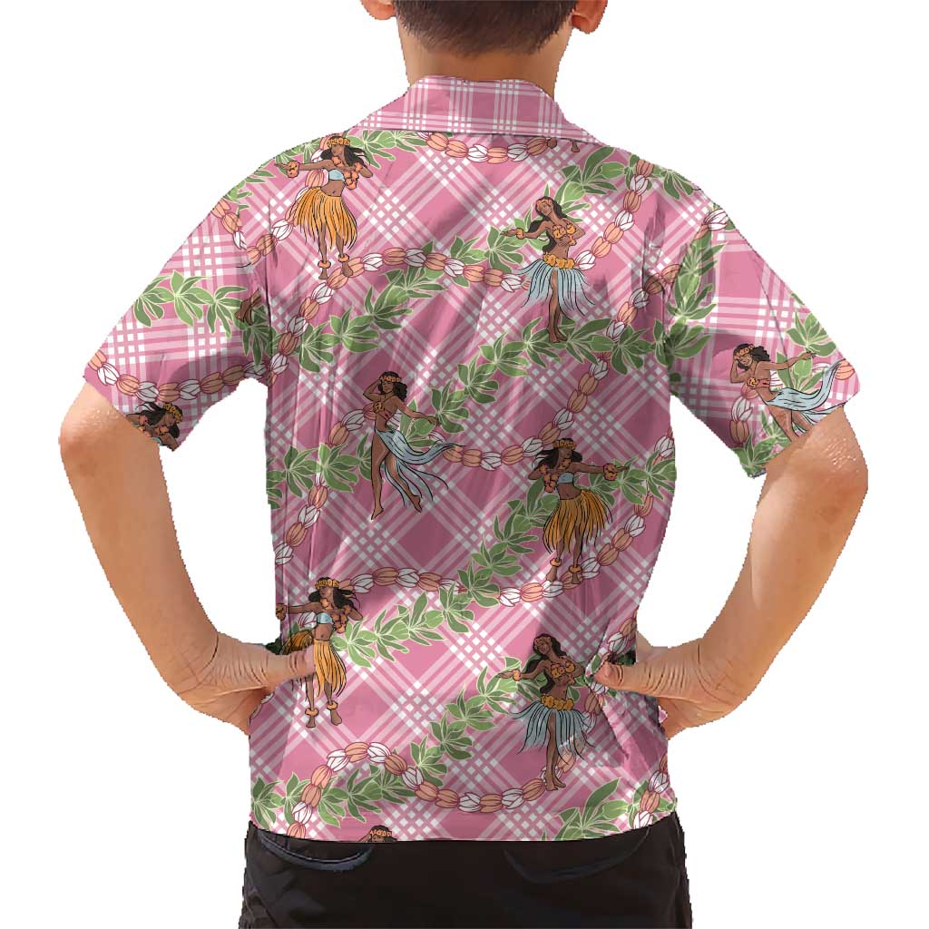 Lokelani Pink Palaka Hula Girls Seamless Hawaii Aloha Family Matching Off Shoulder Maxi Dress and Hawaiian Shirt LT7 - Polynesian Pride