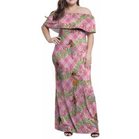 Lokelani Pink Palaka Hula Girls Seamless Hawaii Aloha Family Matching Off Shoulder Maxi Dress and Hawaiian Shirt LT7 Mom's Dress Pink - Polynesian Pride