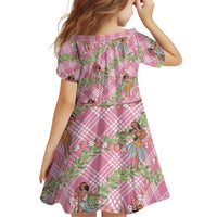 Lokelani Pink Palaka Hula Girls Seamless Hawaii Aloha Family Matching Off Shoulder Short Dress and Hawaiian Shirt LT7 - Polynesian Pride